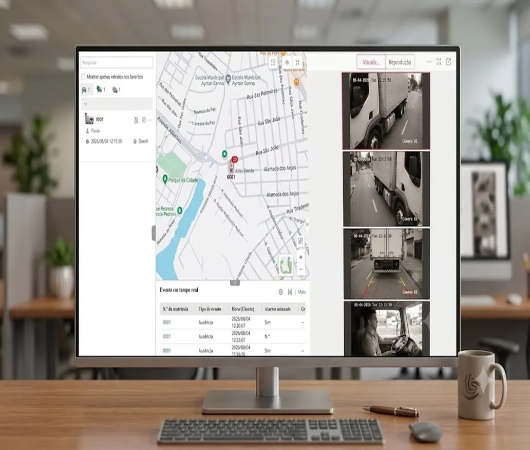 Plataforma de monitoramento veicular com mapa e câmeras